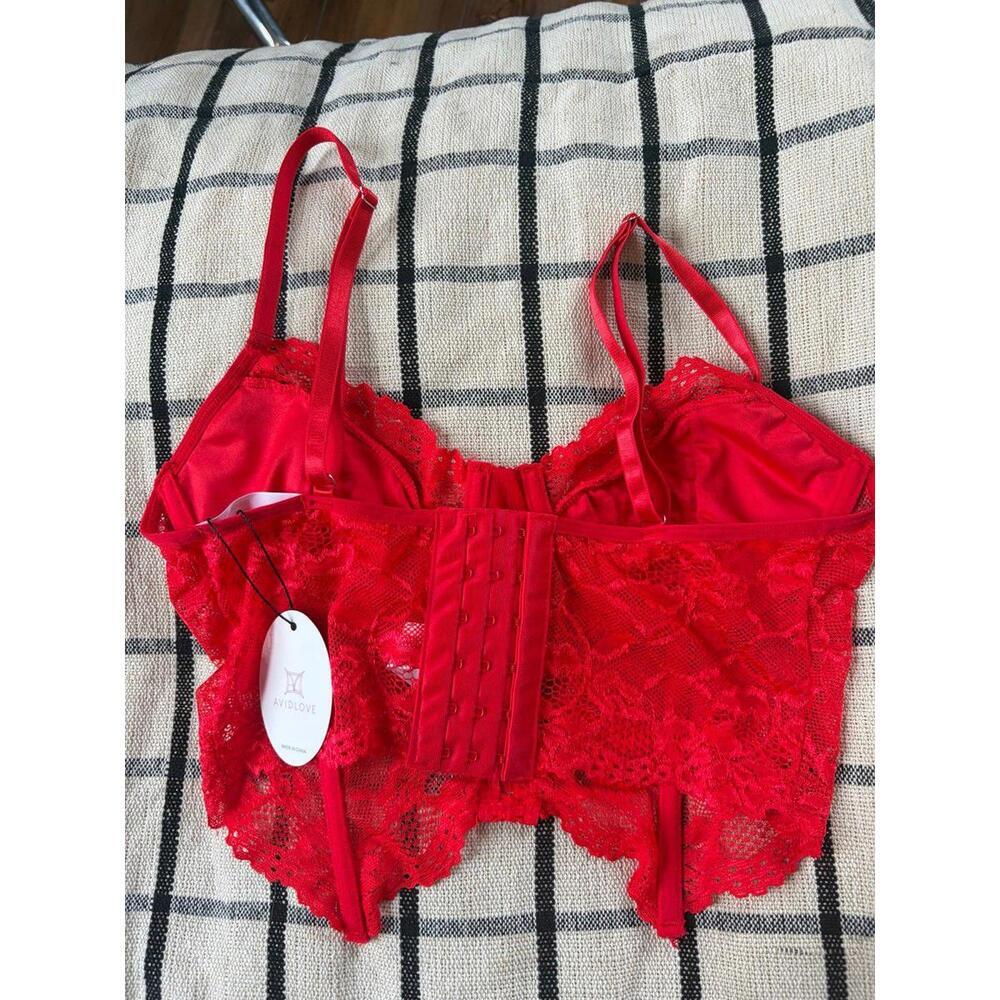 NWT AvidLove red long line lace bralette size S - Picture 2 of 3